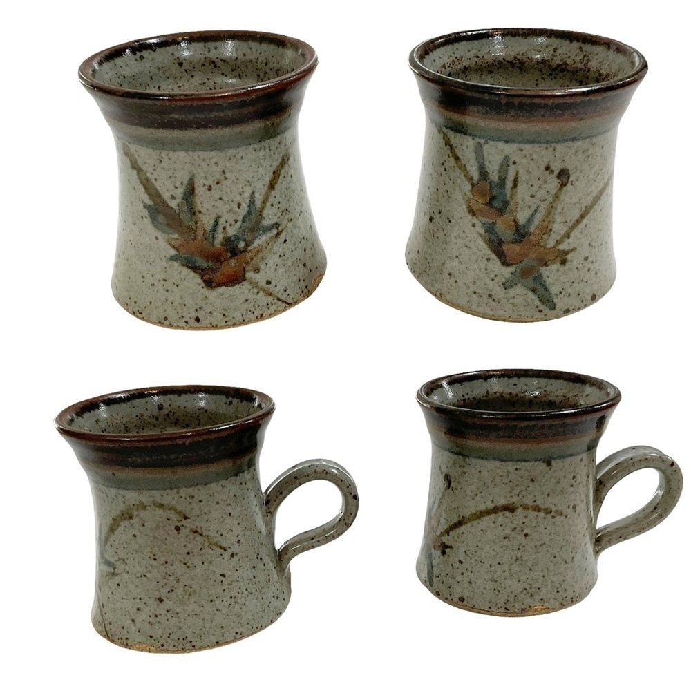 Set of 2 Studio Pottery mugs with handles . Artist Signed 12 ounce each